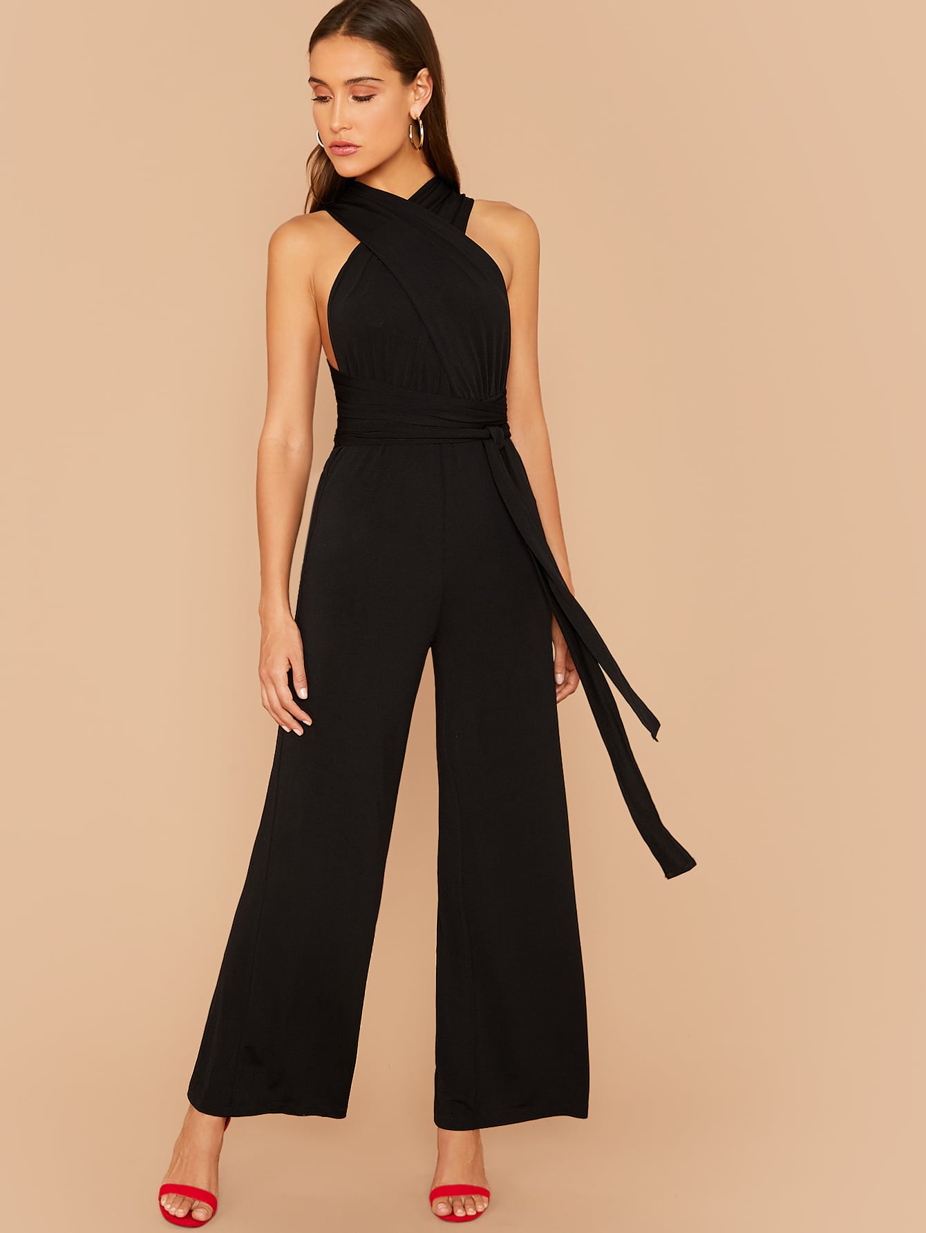 BIZwear Multi Way Open Back Wide Leg Jumpsuit Workwear