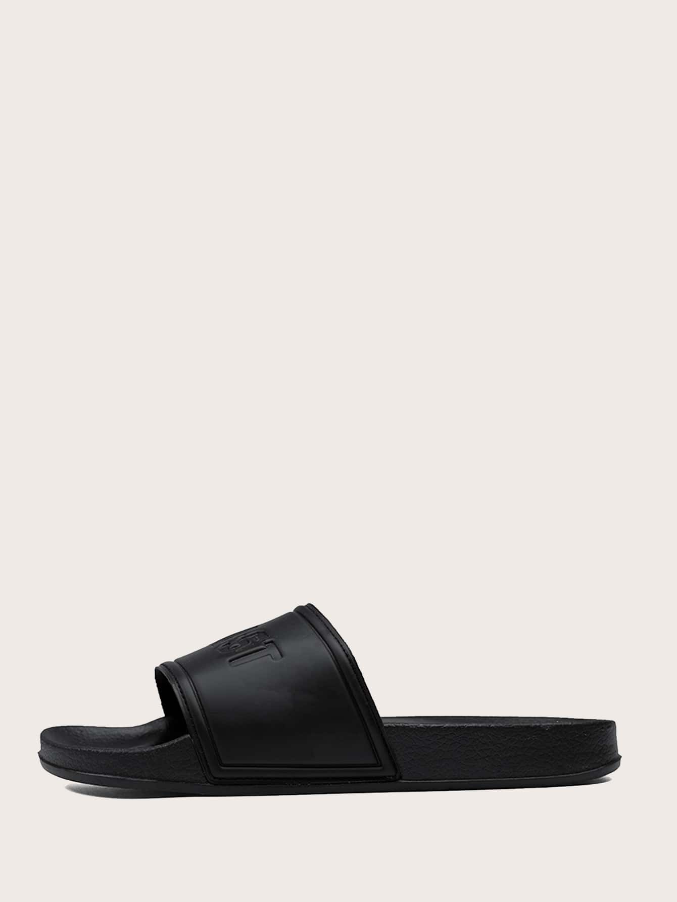 Men's Fashionable Black Printed Slide Sandals