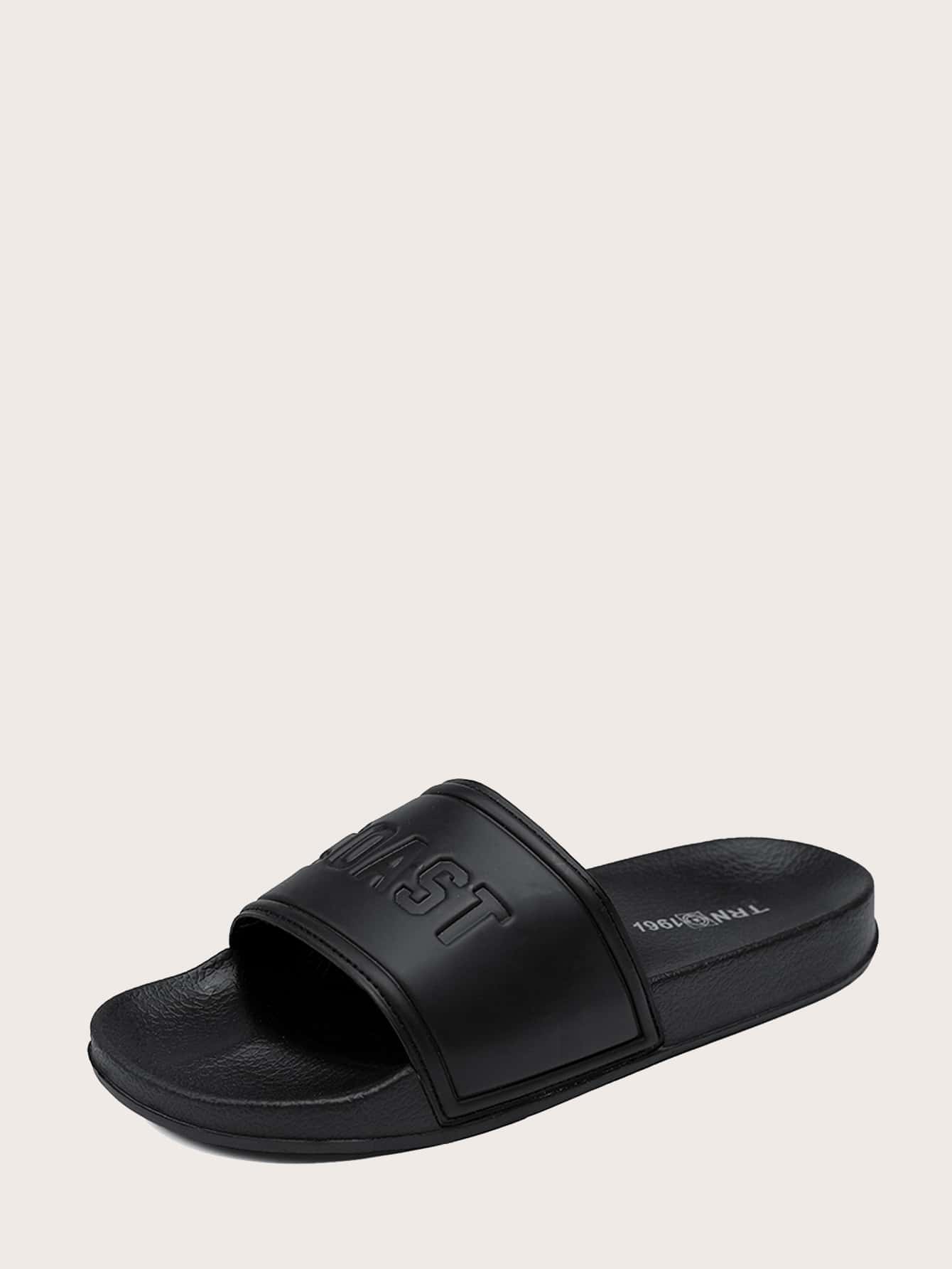 Men's Fashionable Black Printed Slide Sandals