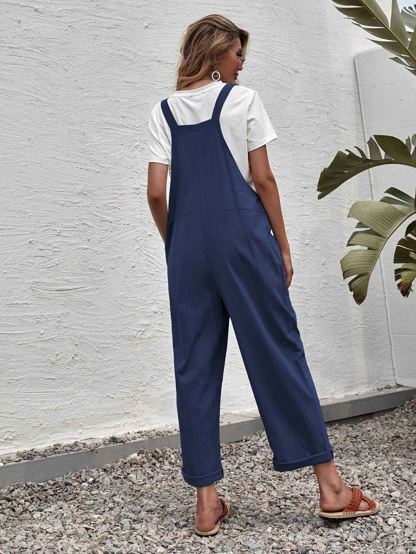 LUNE Solid Dual Pocket Suspender Jumpsuit