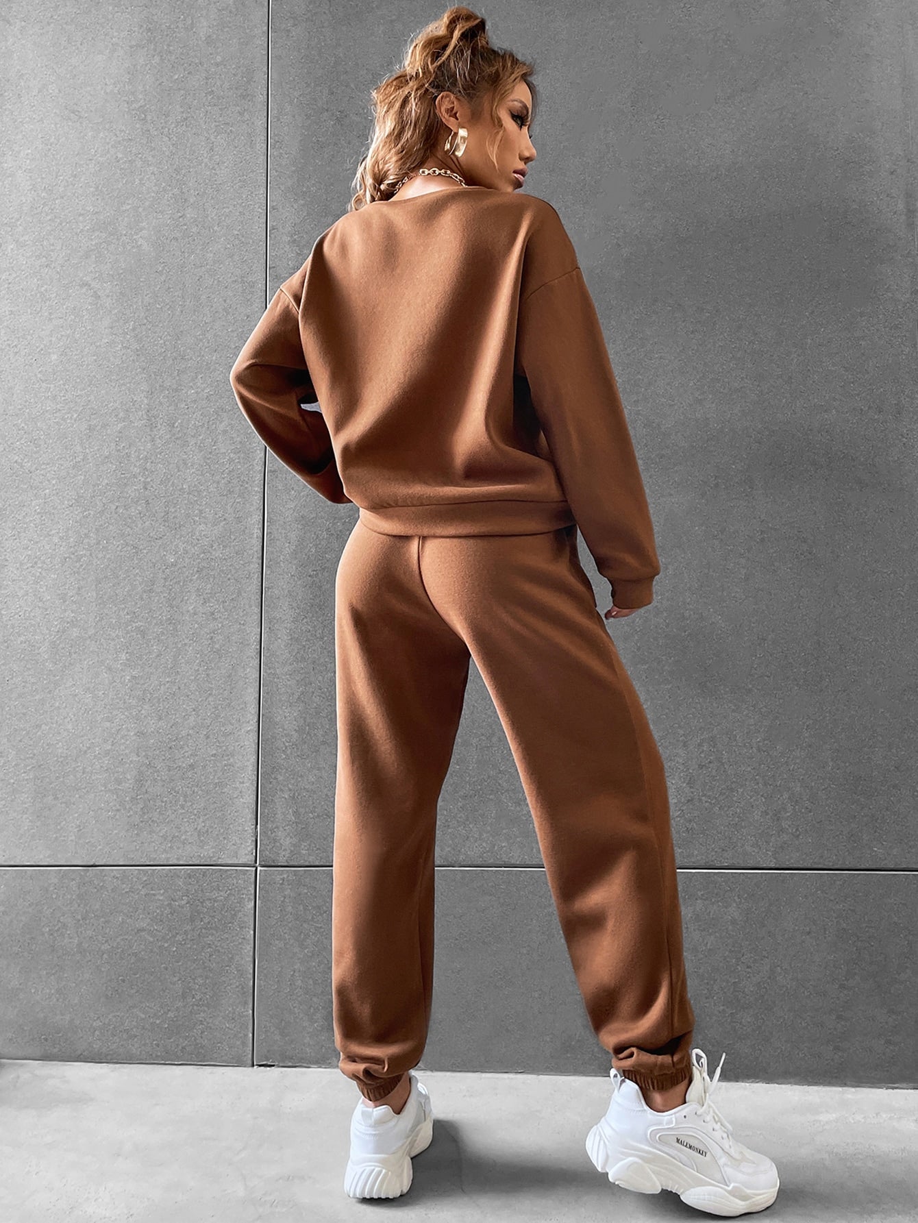 Solid Drop Shoulder Sweatshirt & Sweatpants