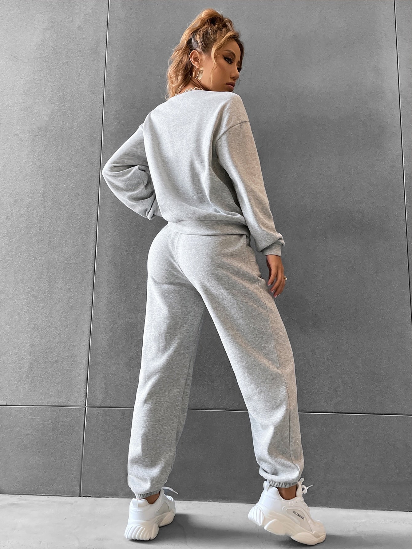 Solid Drop Shoulder Sweatshirt & Sweatpants