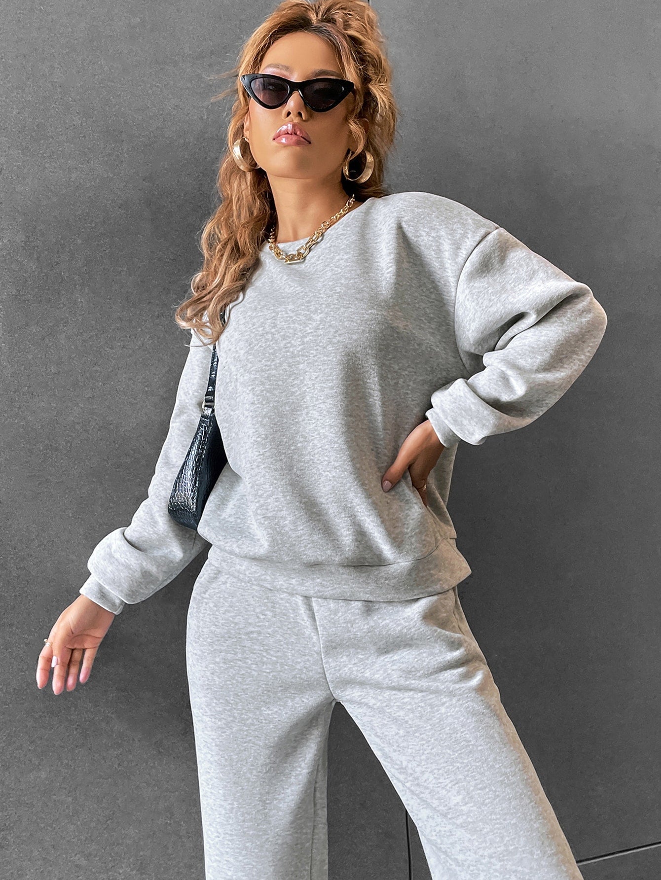 Solid Drop Shoulder Sweatshirt & Sweatpants