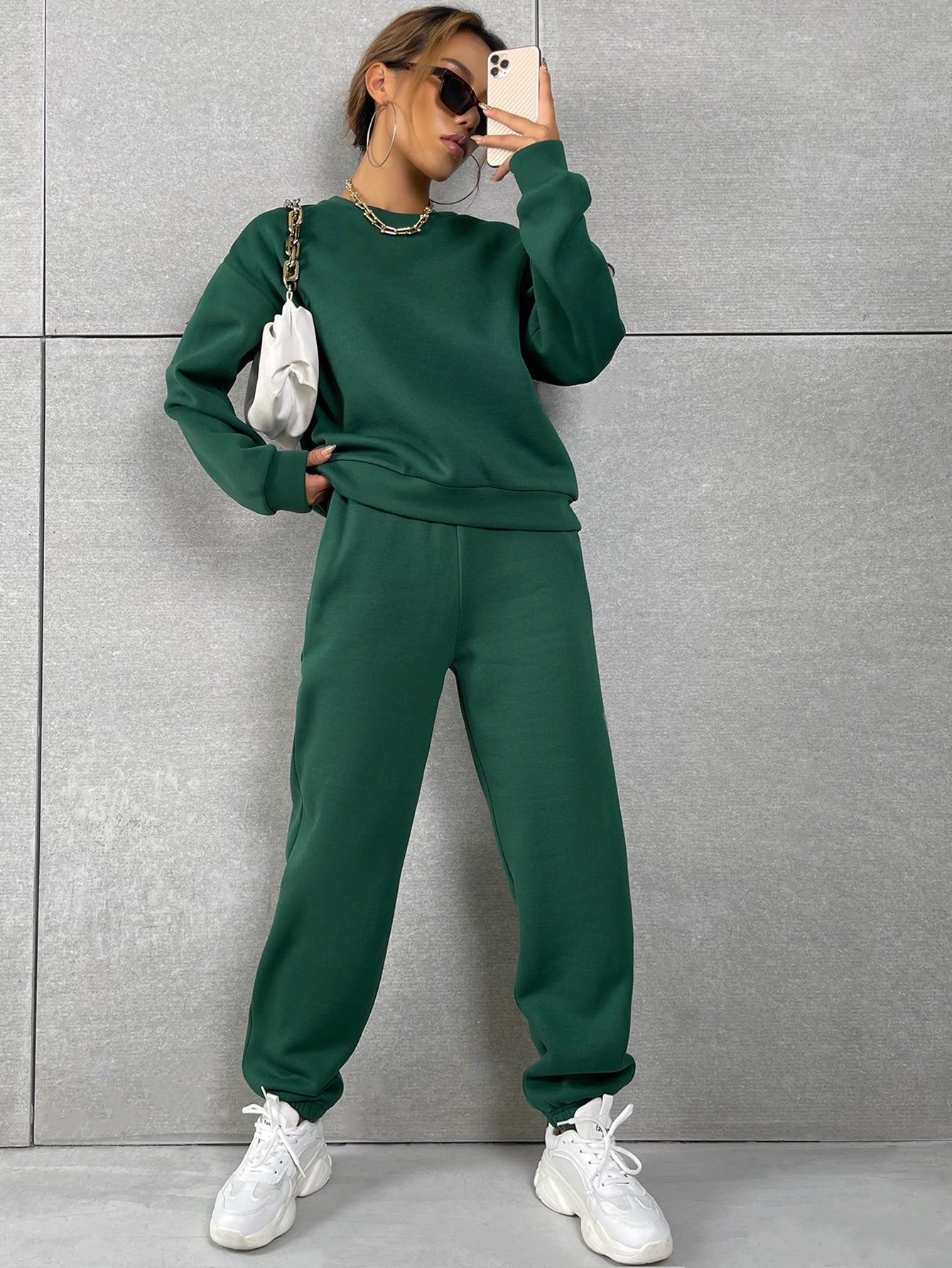 Solid Drop Shoulder Sweatshirt & Sweatpants