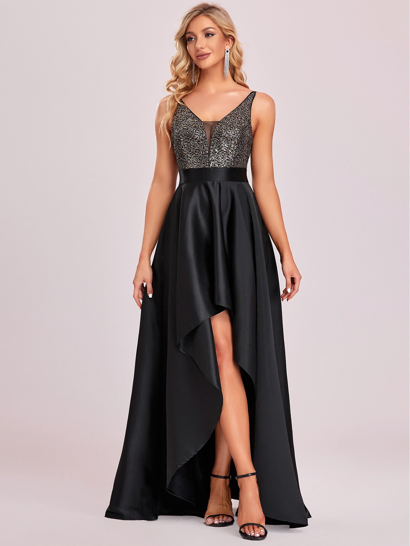 EVER-PRETTY Sequin Insert High Low Hem Chiffon Formal Dress