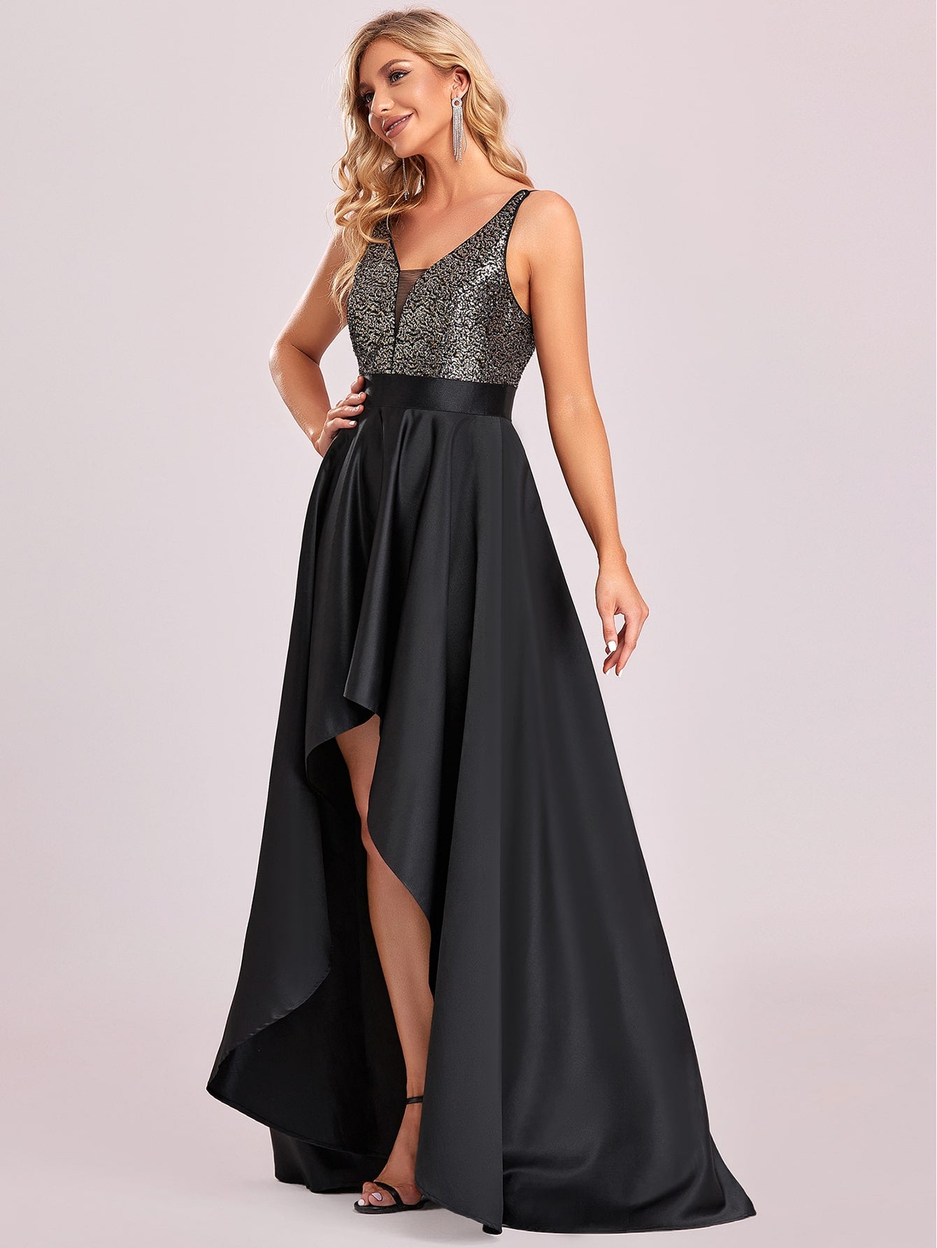 EVER-PRETTY Sequin Insert High Low Hem Chiffon Formal Dress