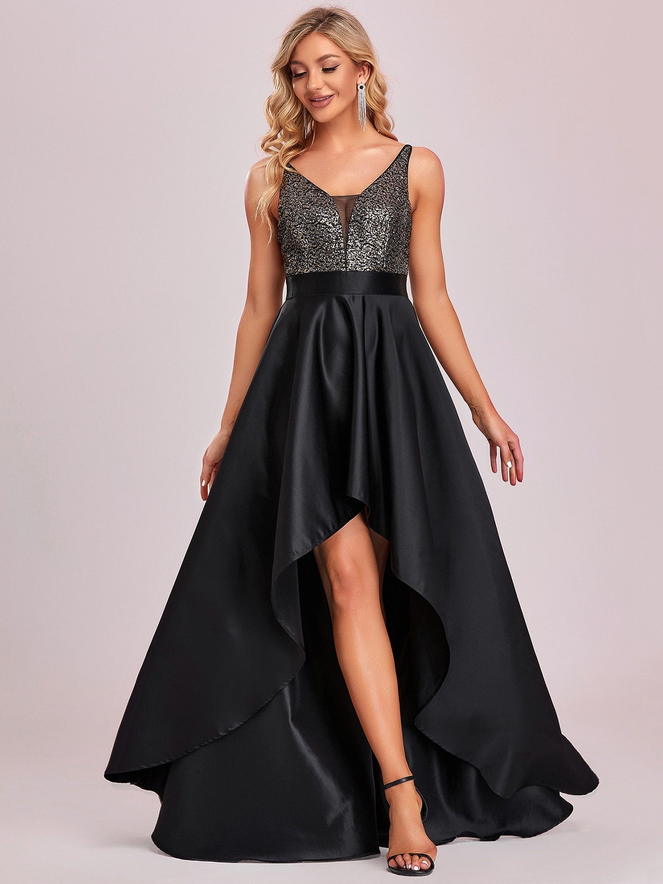 EVER-PRETTY Sequin Insert High Low Hem Chiffon Formal Dress