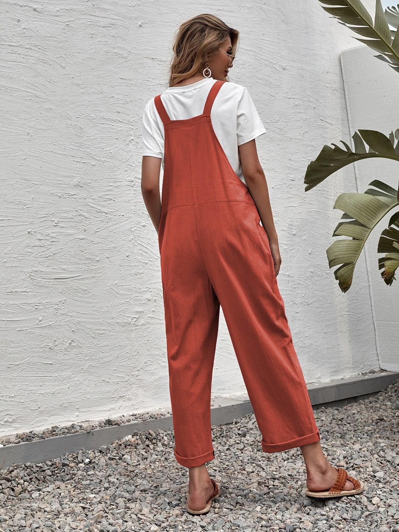 LUNE Solid Dual Pocket Suspender Jumpsuit