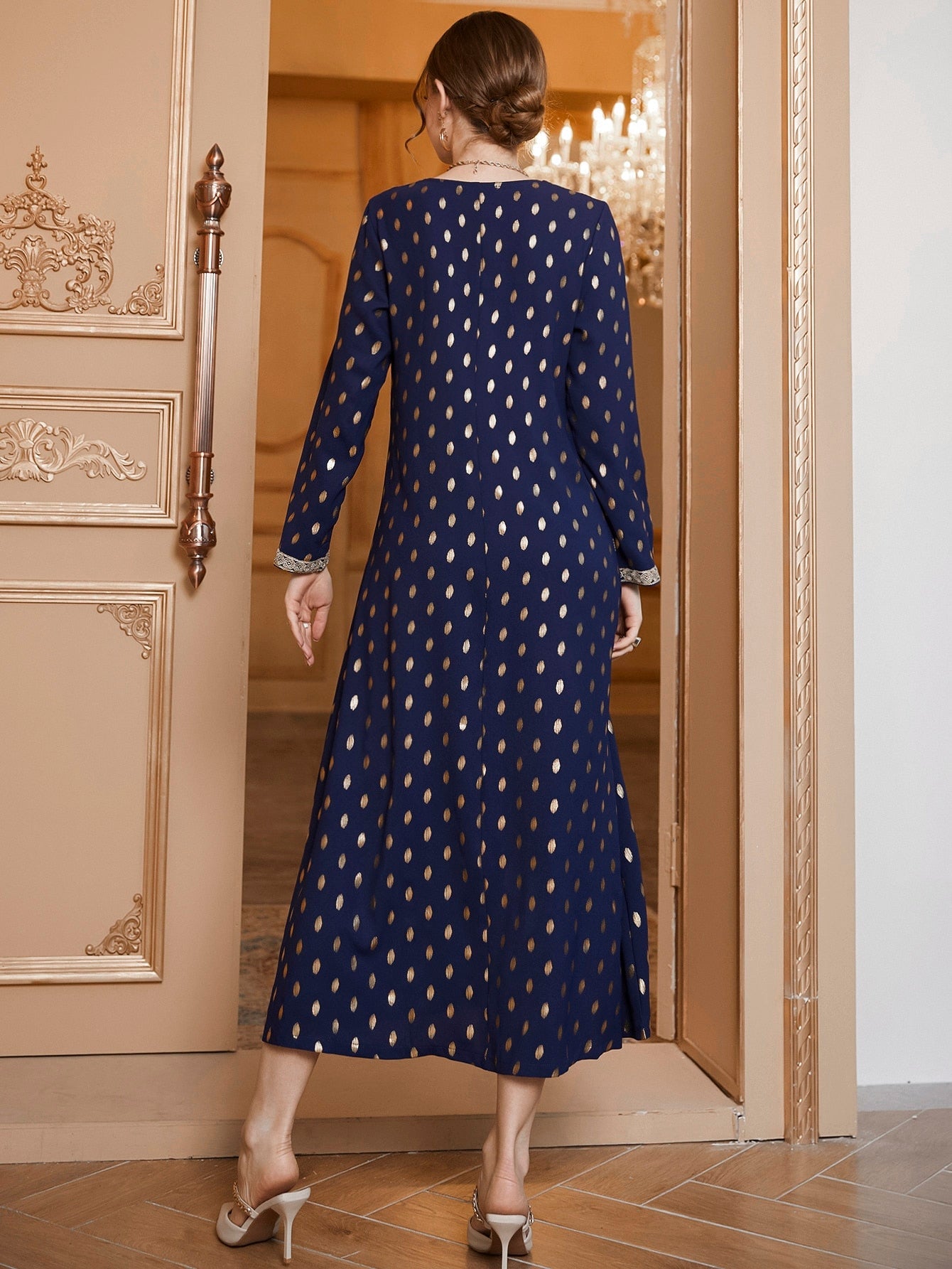 Najma Gold Dot Print Appliques Kaftan