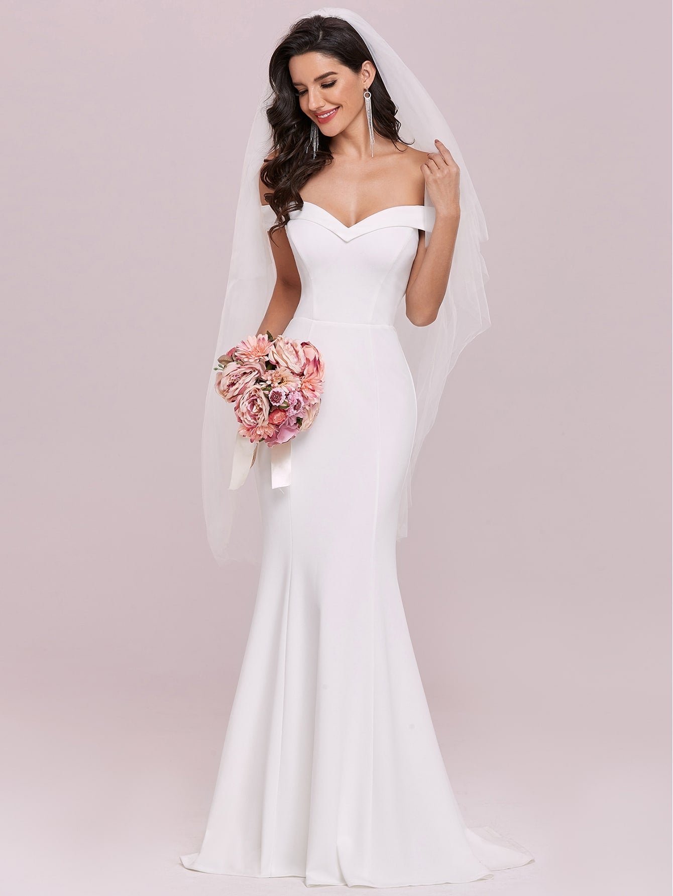 EVER-PRETTY Fold Off Shoulder Mermaid Hem Prom Dress