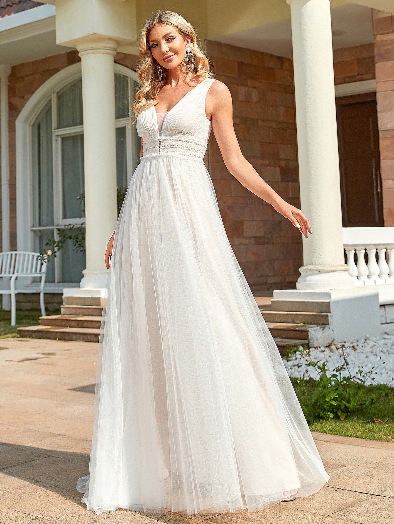 EVER-PRETTY Frill Trim Maxi Mesh Wedding Dress