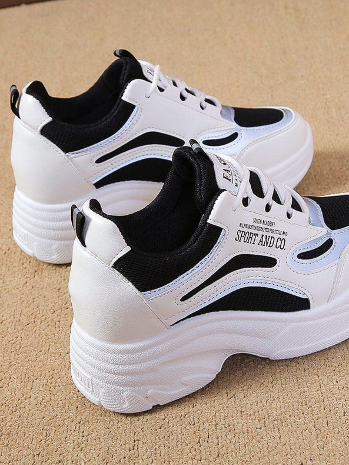 Letter Graphic Lace-up Front Chunky Sneakers, Women's Sports Sneakers With Black Splice Dad Shoes And Color Collision Design