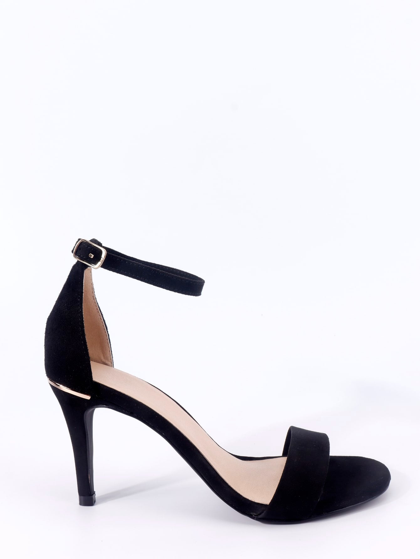 Women Minimalist Stiletto Heeled Ankle Strap Sandals, Elegant Black Faux Suede Heeled Sandals