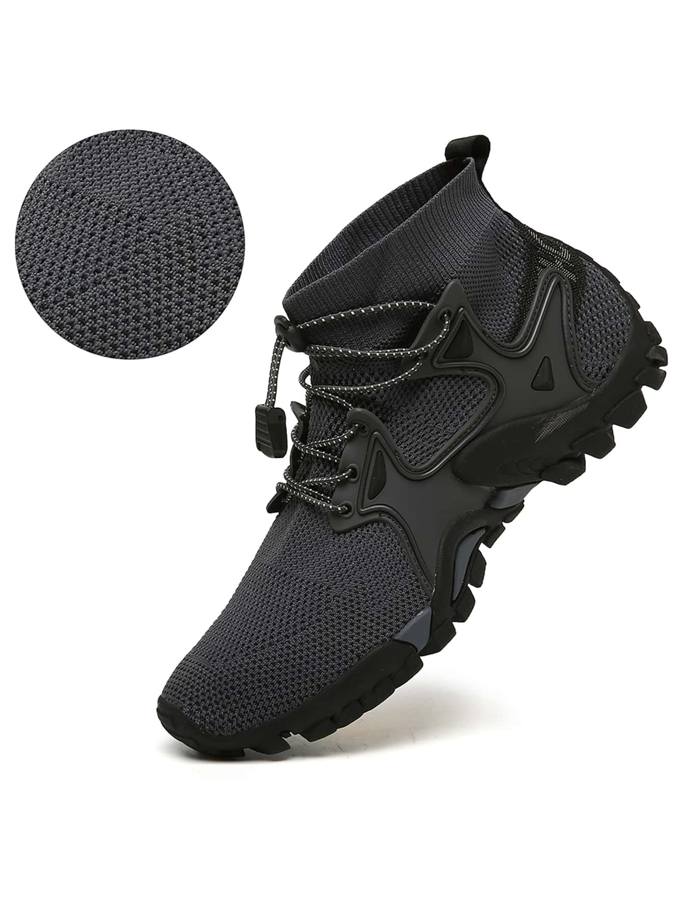 Men's High-top Hiking Shoes With Front Drawstring Closure, Sports Shoes