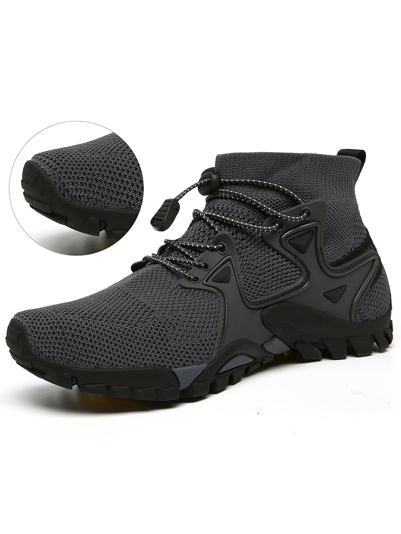 Men's High-top Hiking Shoes With Front Drawstring Closure, Sports Shoes