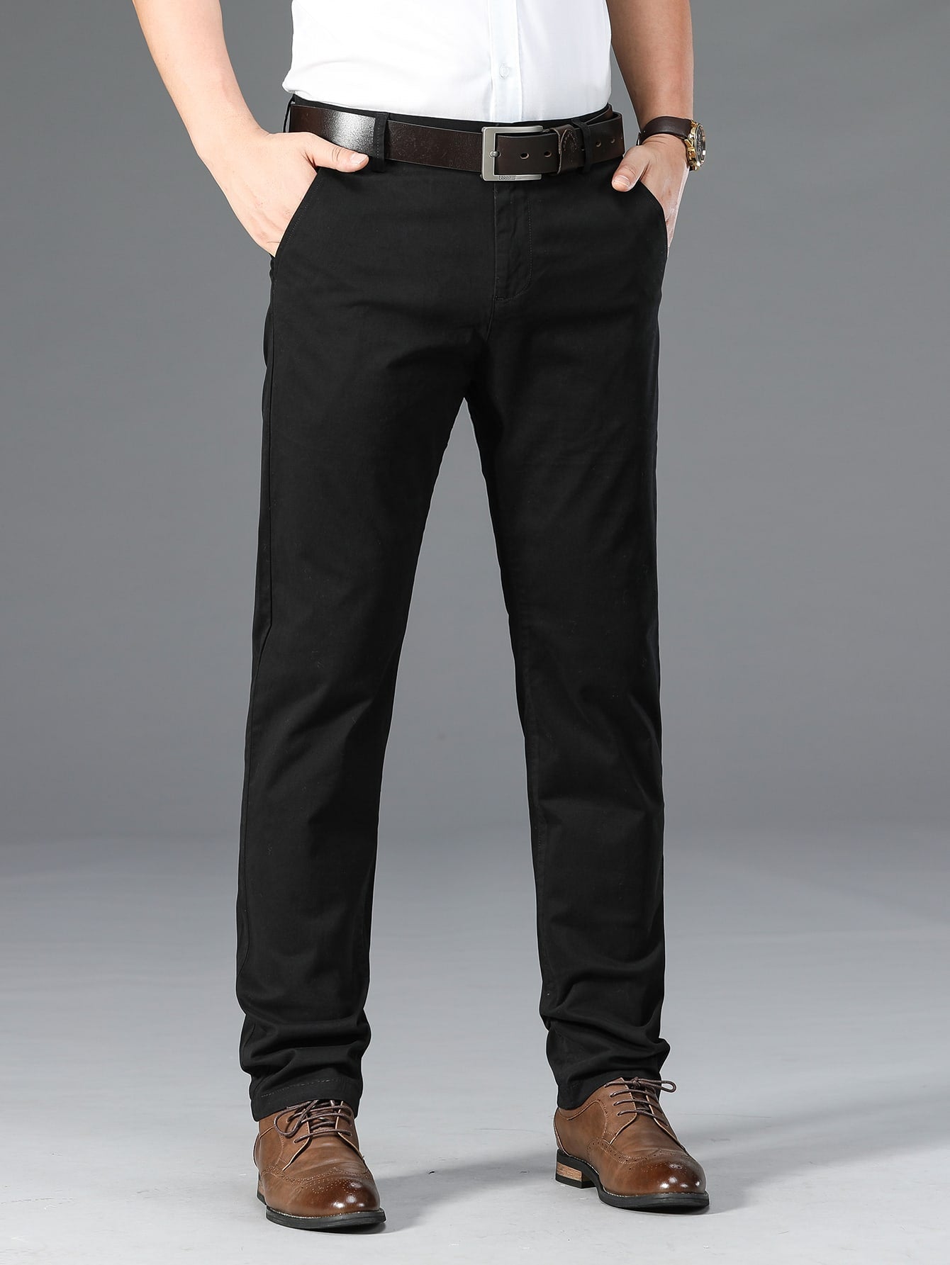 Men Patch Detail Slant Pocket Pants Without Belt