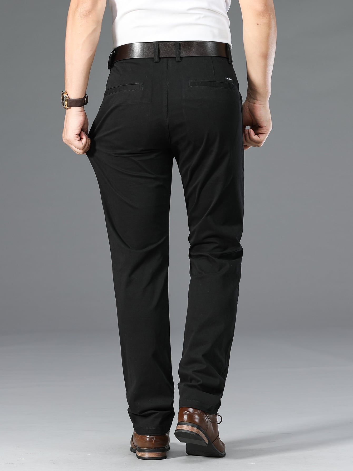 Men Patch Detail Slant Pocket Pants Without Belt