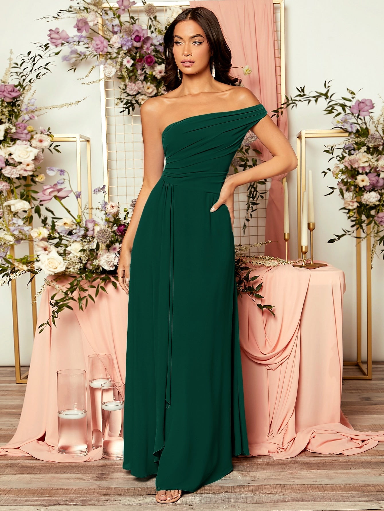 Belle Ruched One Shoulder Draped Front Bridesmaid Dress