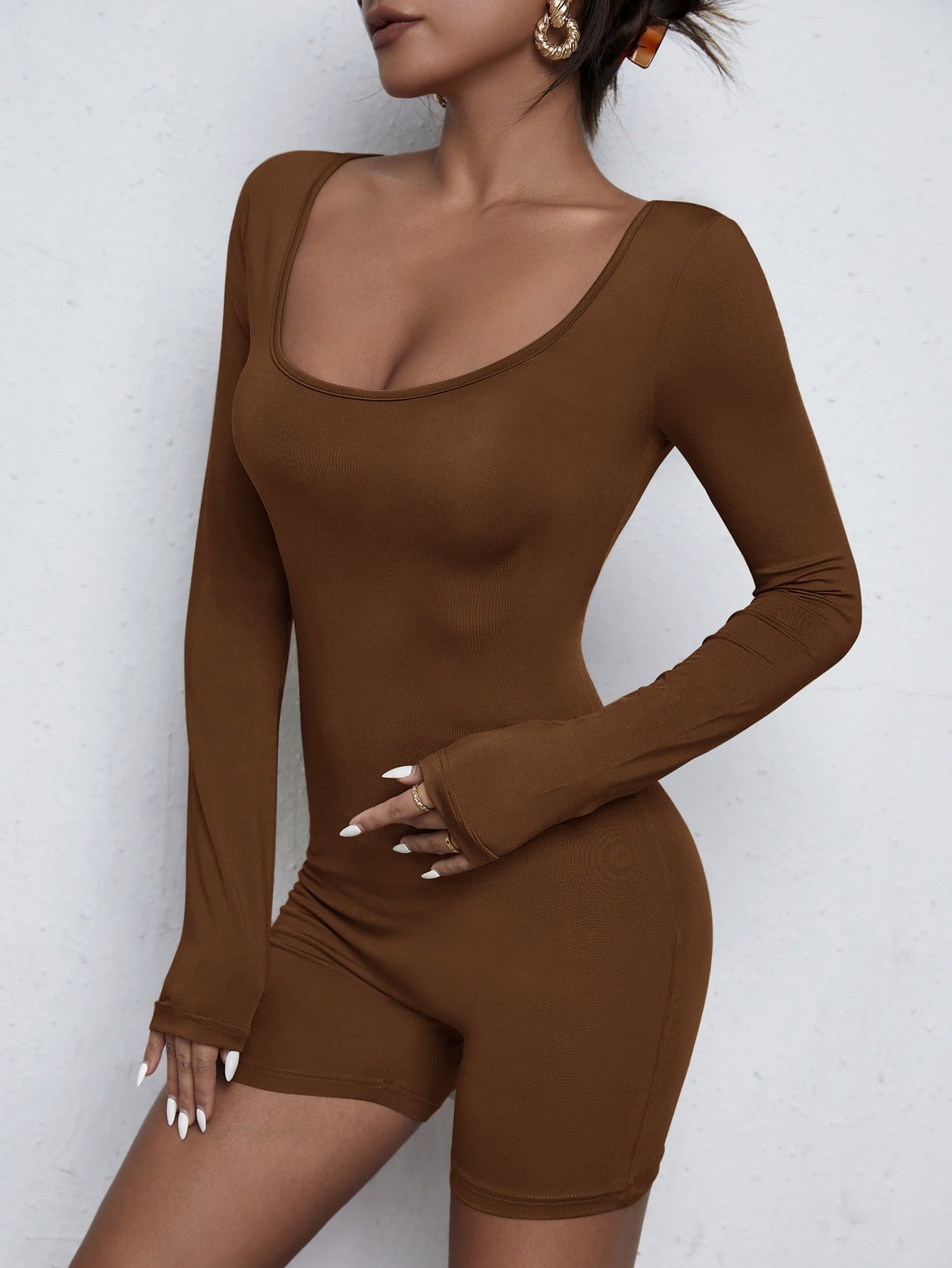 Essnce Solid Scoop Neck Unitard Romper