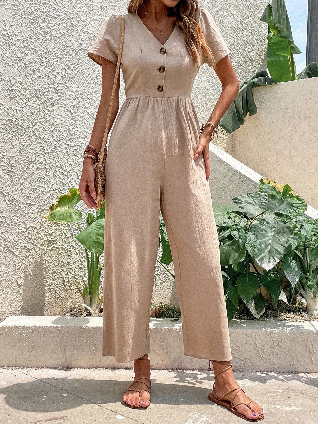 VCAY Puff Sleeve Zip Back Jumpsuit