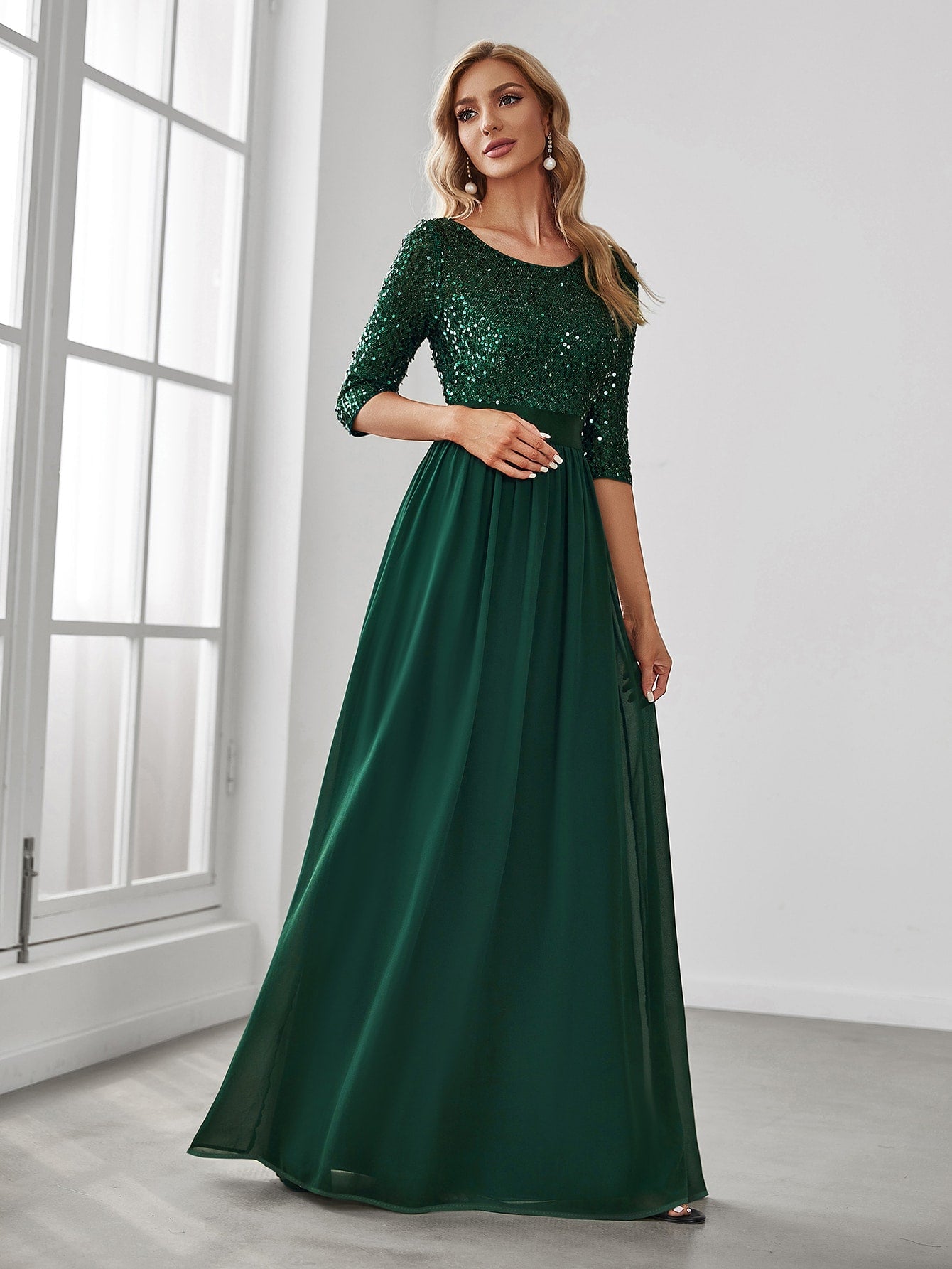 EVER-PRETTY Contrast Sequin Chiffon Formal Dress