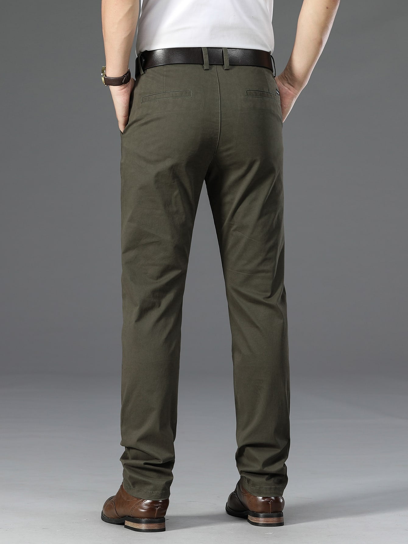 Men Patch Detail Slant Pocket Pants Without Belt