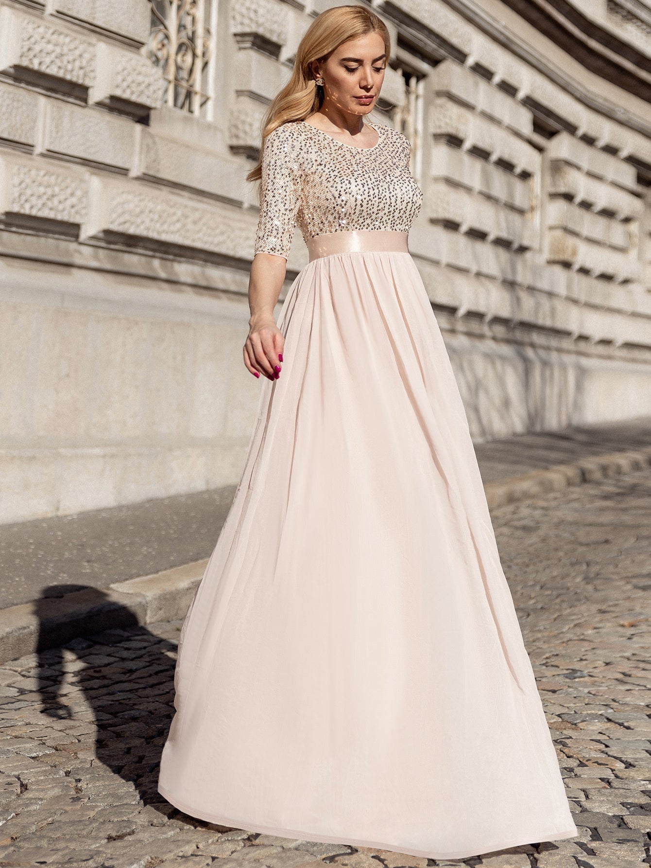 EVER-PRETTY Contrast Sequin Chiffon Formal Dress