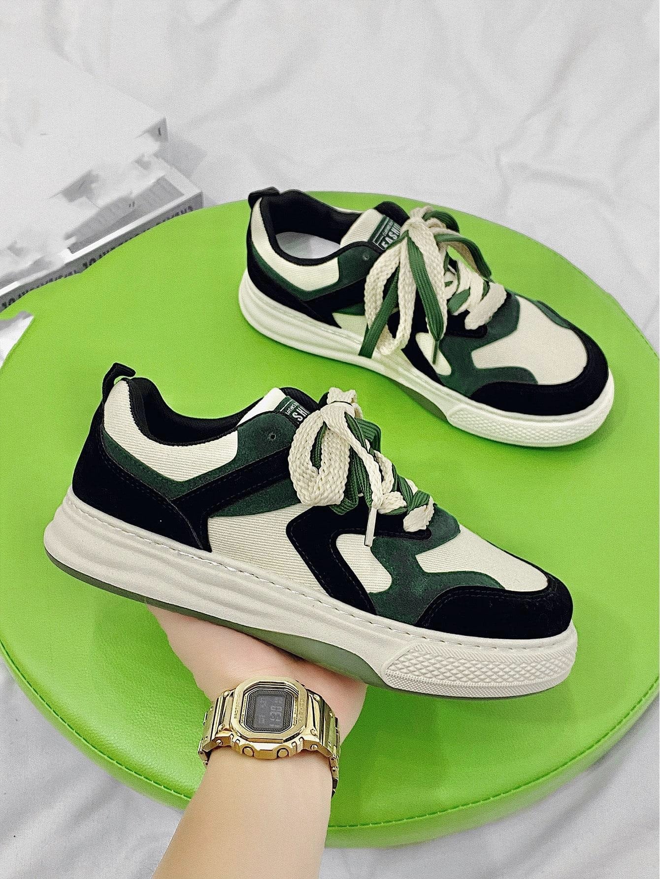 Men'S Color Block Lace-Up Front Skate Shoes Men’S Casual Shoes