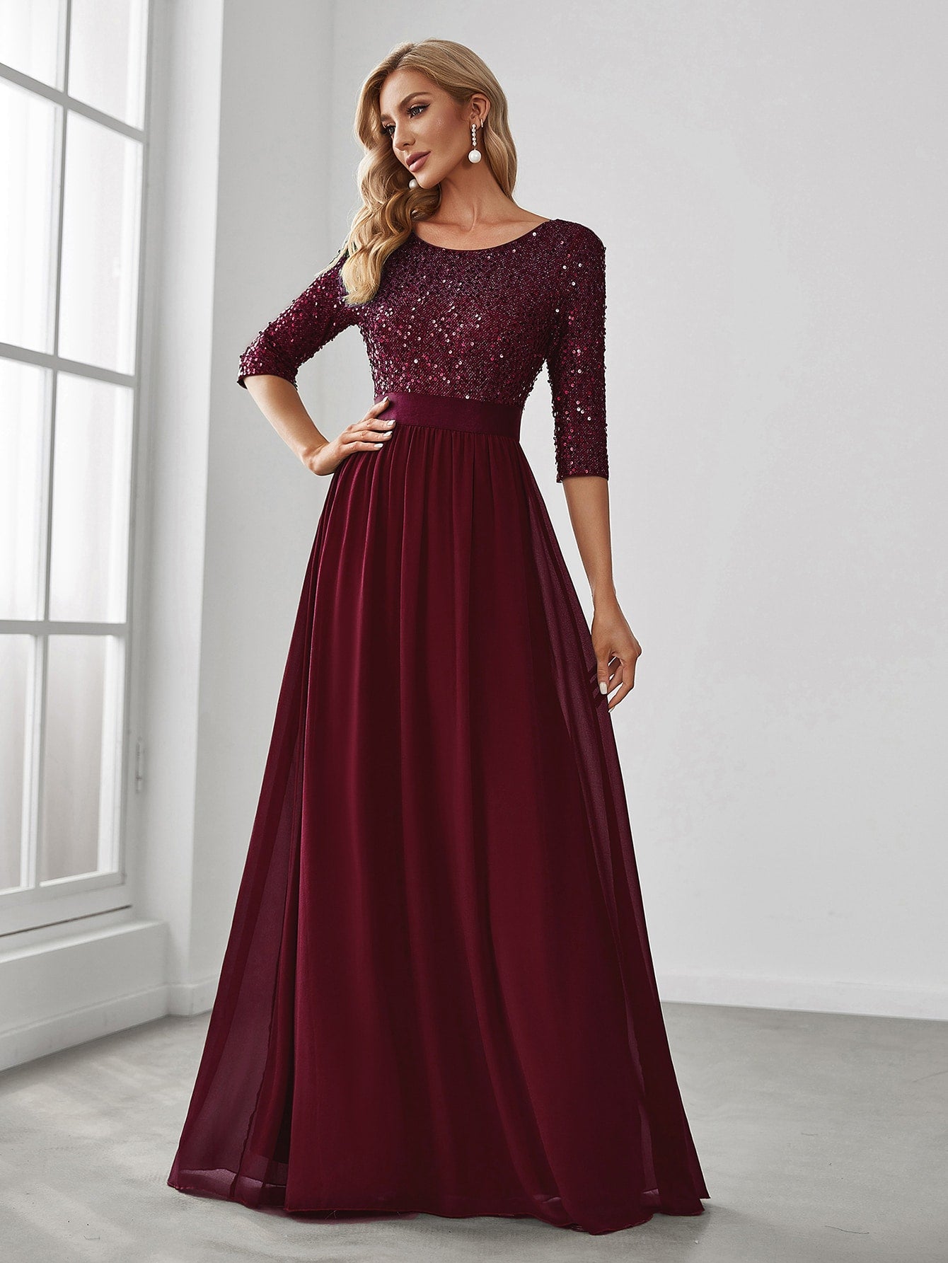 EVER-PRETTY Contrast Sequin Chiffon Formal Dress