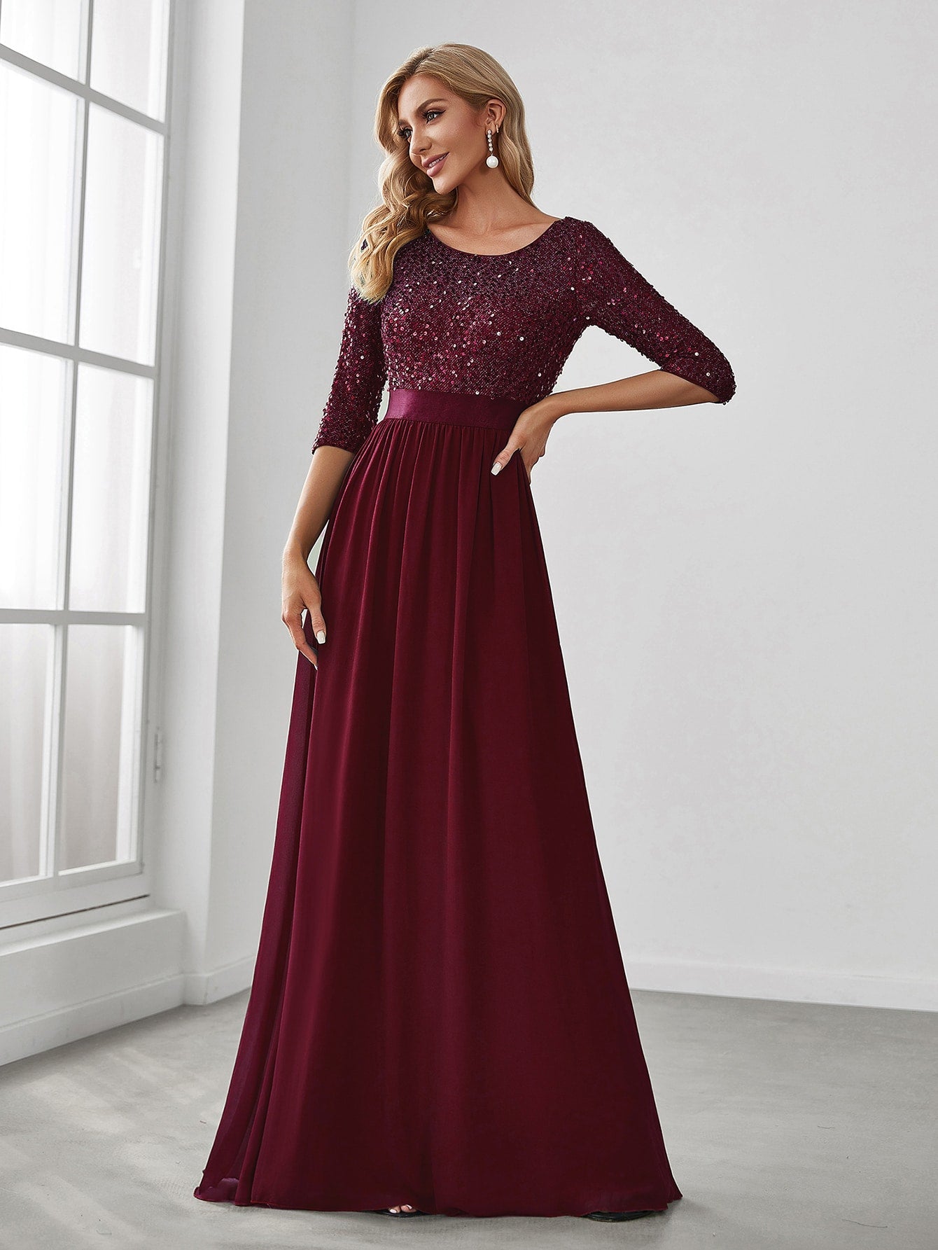 EVER-PRETTY Contrast Sequin Chiffon Formal Dress