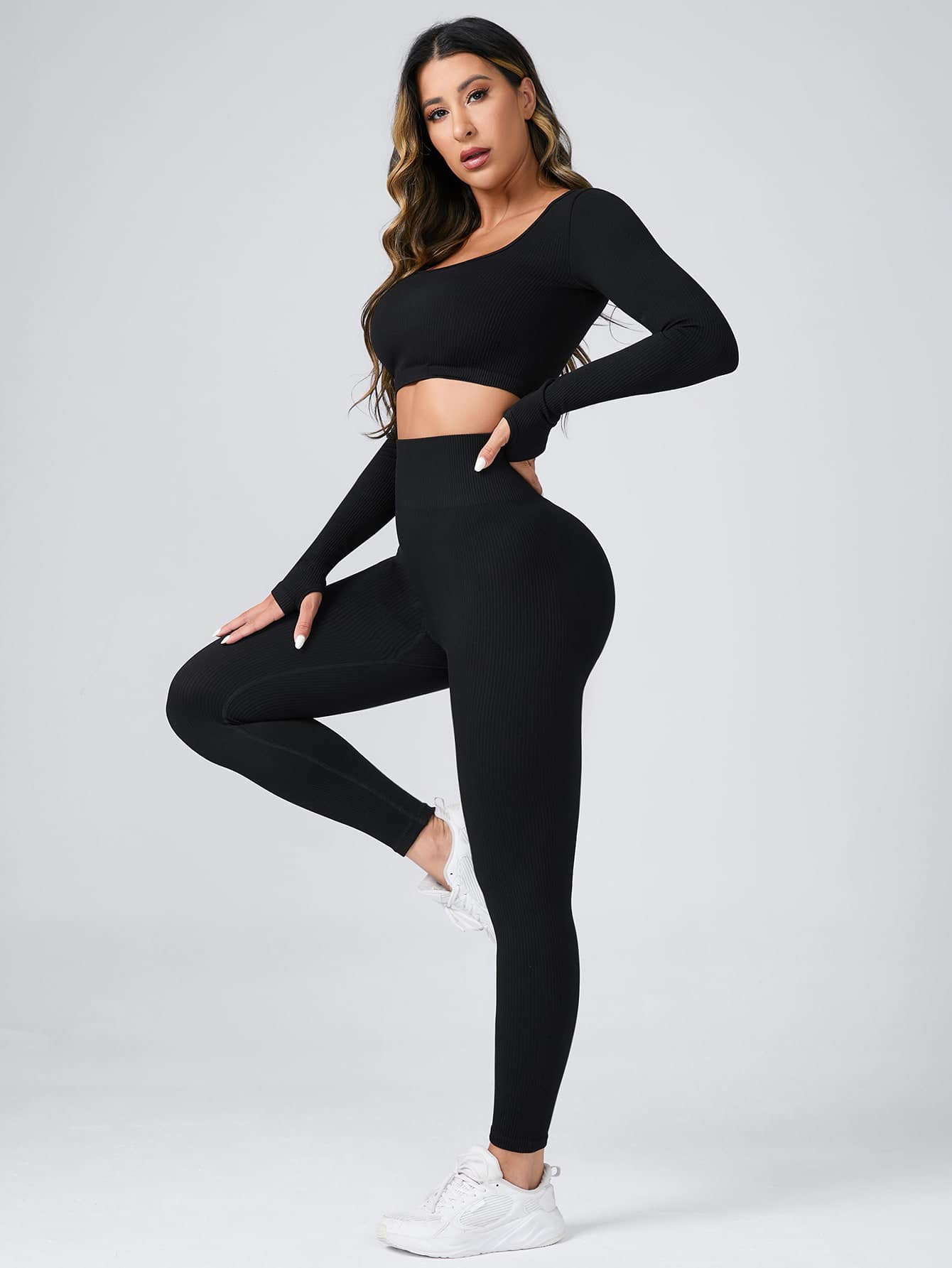 Women's Seamless Color Block Letter Printed Fitness Suit