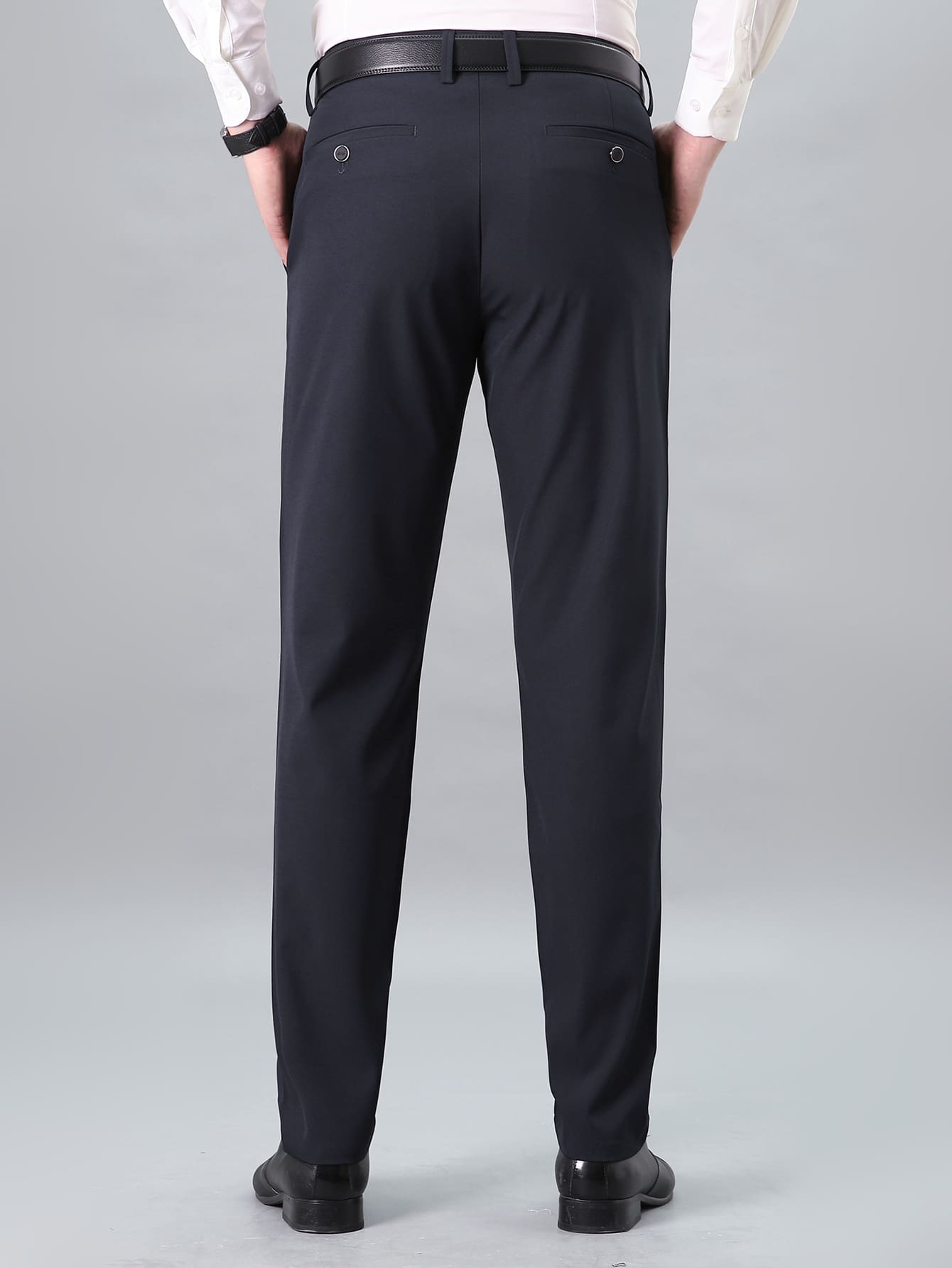 Men Solid Slant Pocket Suit Pants Without Belt