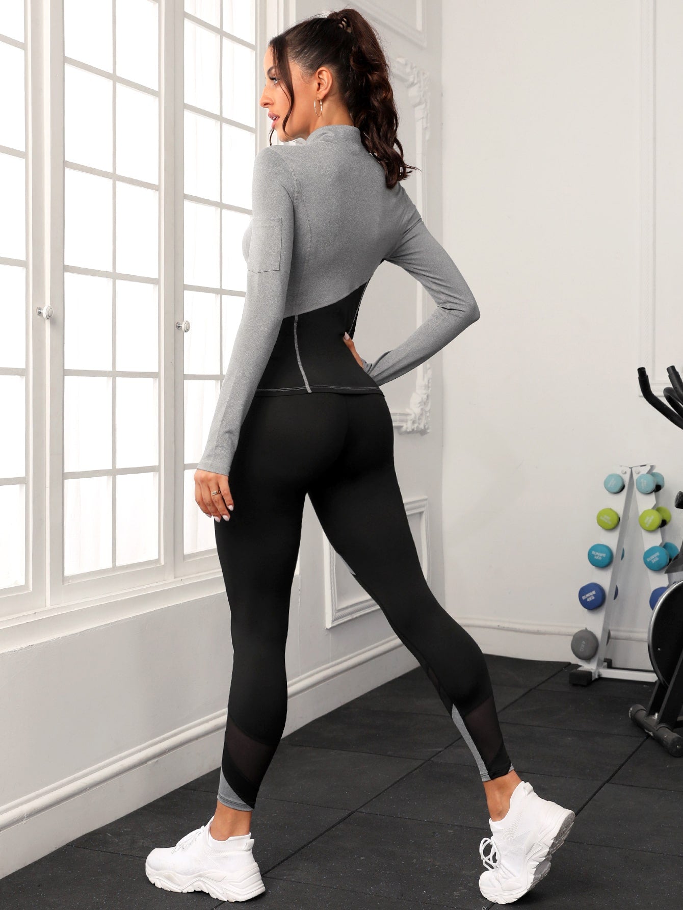 Yoga Futuristic Two Tone Mesh Insert Sports Set