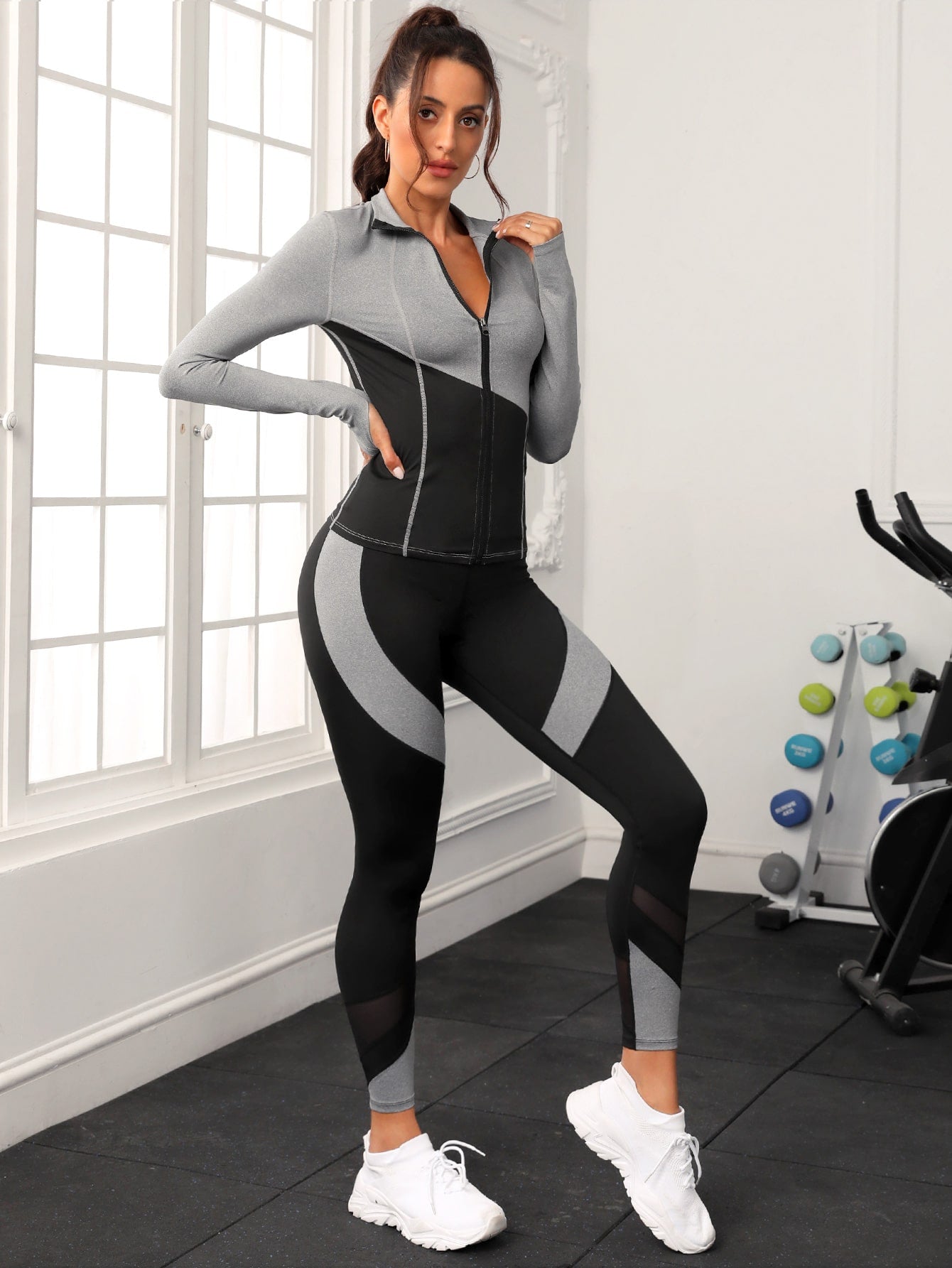 Yoga Futuristic Two Tone Mesh Insert Sports Set