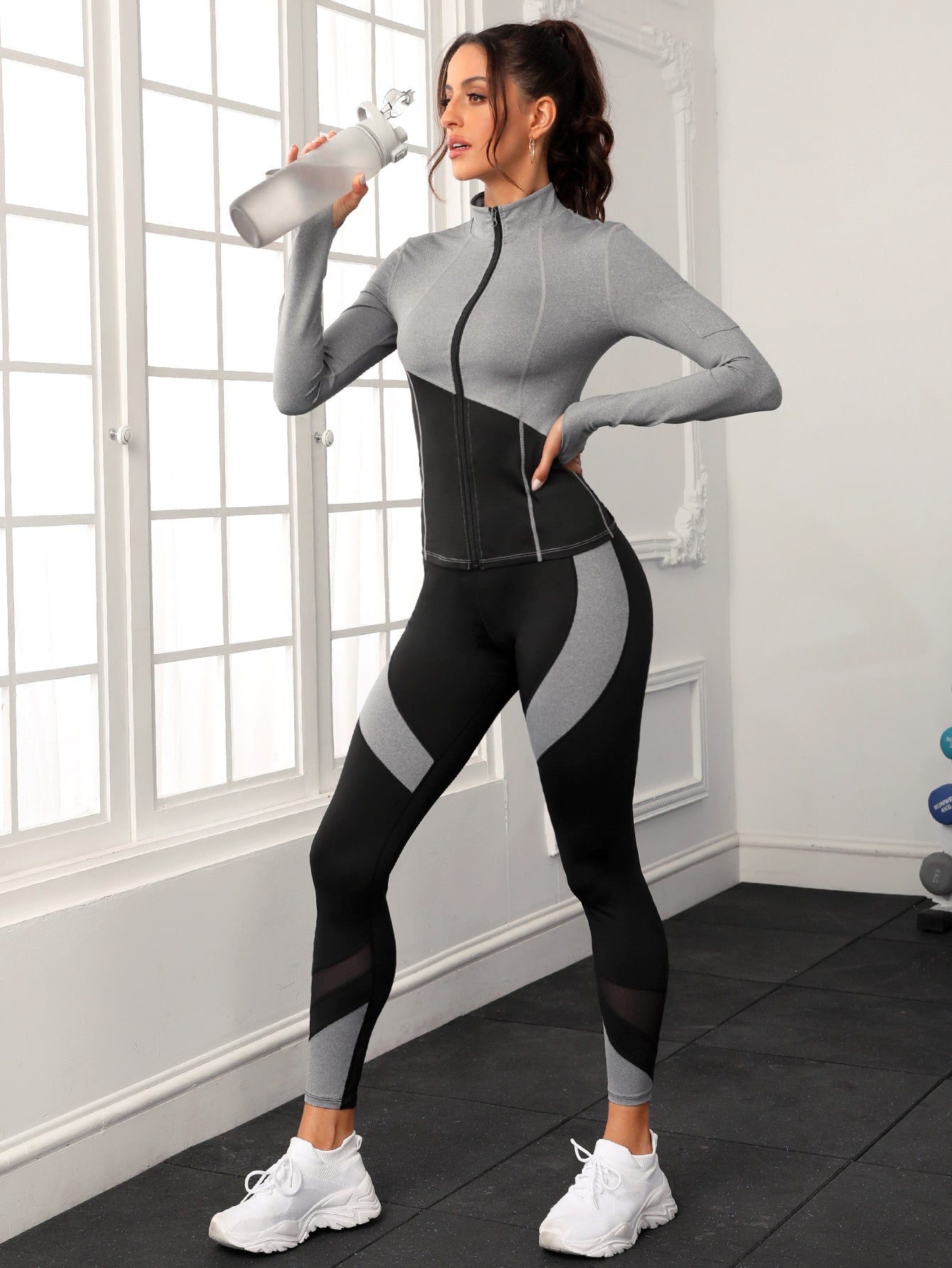 Yoga Futuristic Two Tone Mesh Insert Sports Set