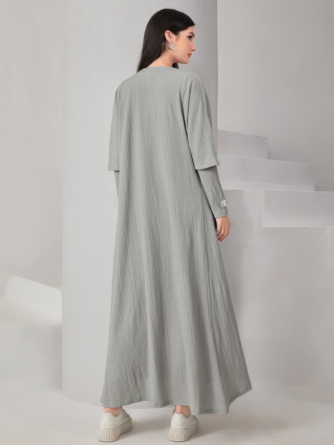 Mulvari Textured Knit Open Front Abaya & Dress