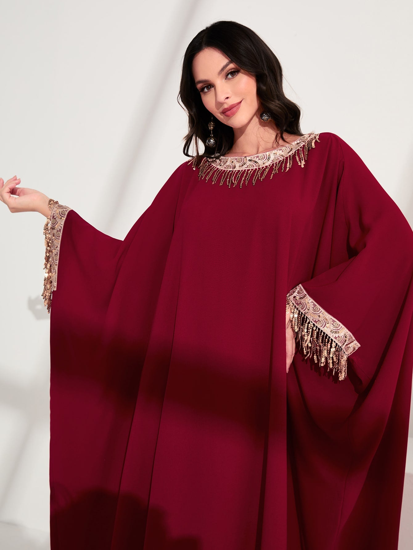 Najma Sequins Trim Detail Kaftan