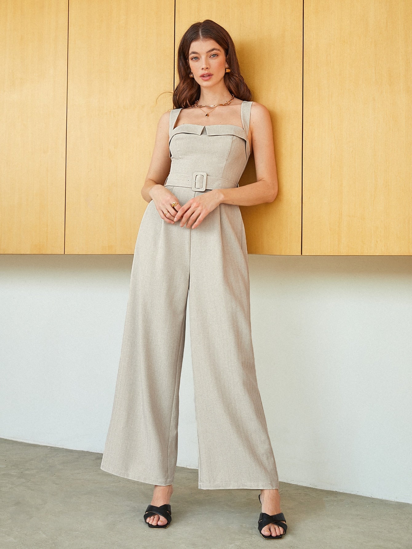 BIZwear Buckled Belted Cami Jumpsuit Workwear