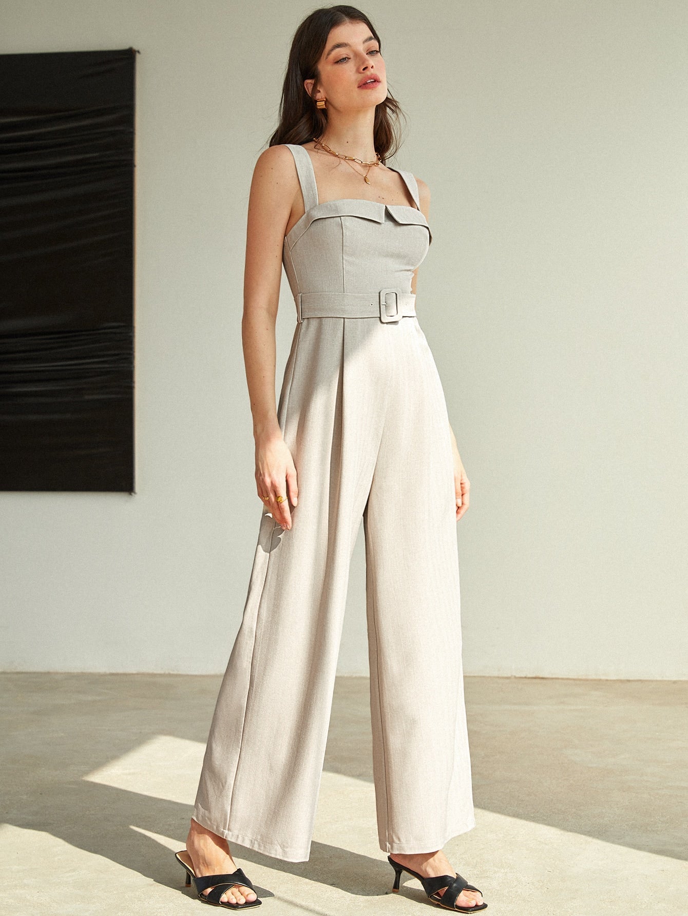 BIZwear Buckled Belted Cami Jumpsuit Workwear