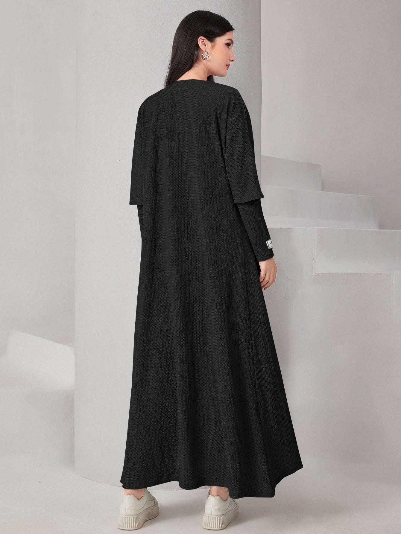 Mulvari Textured Knit Open Front Abaya & Dress