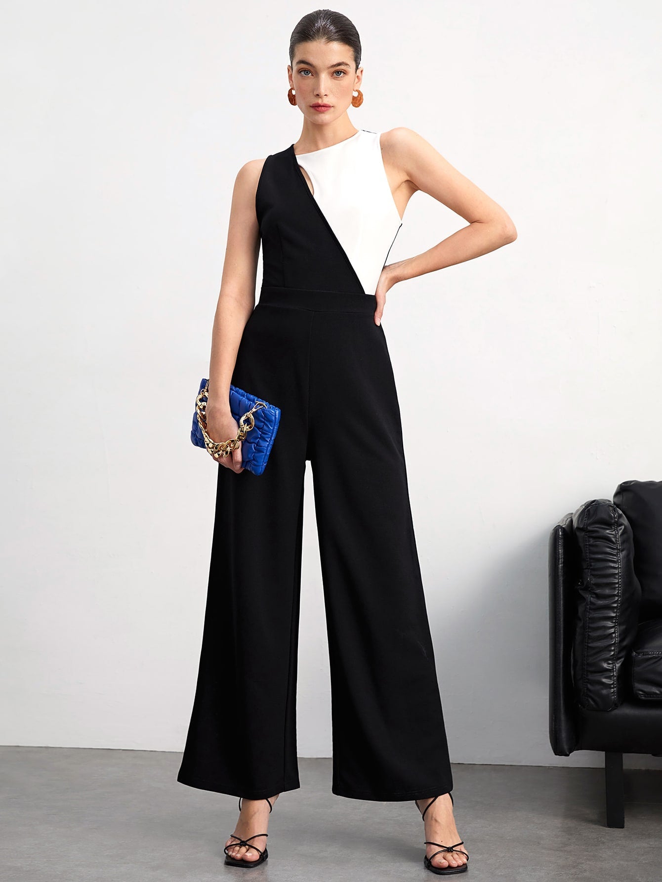 BIZwear Two Tone Wide Leg Jumpsuit Without Belt Workwear