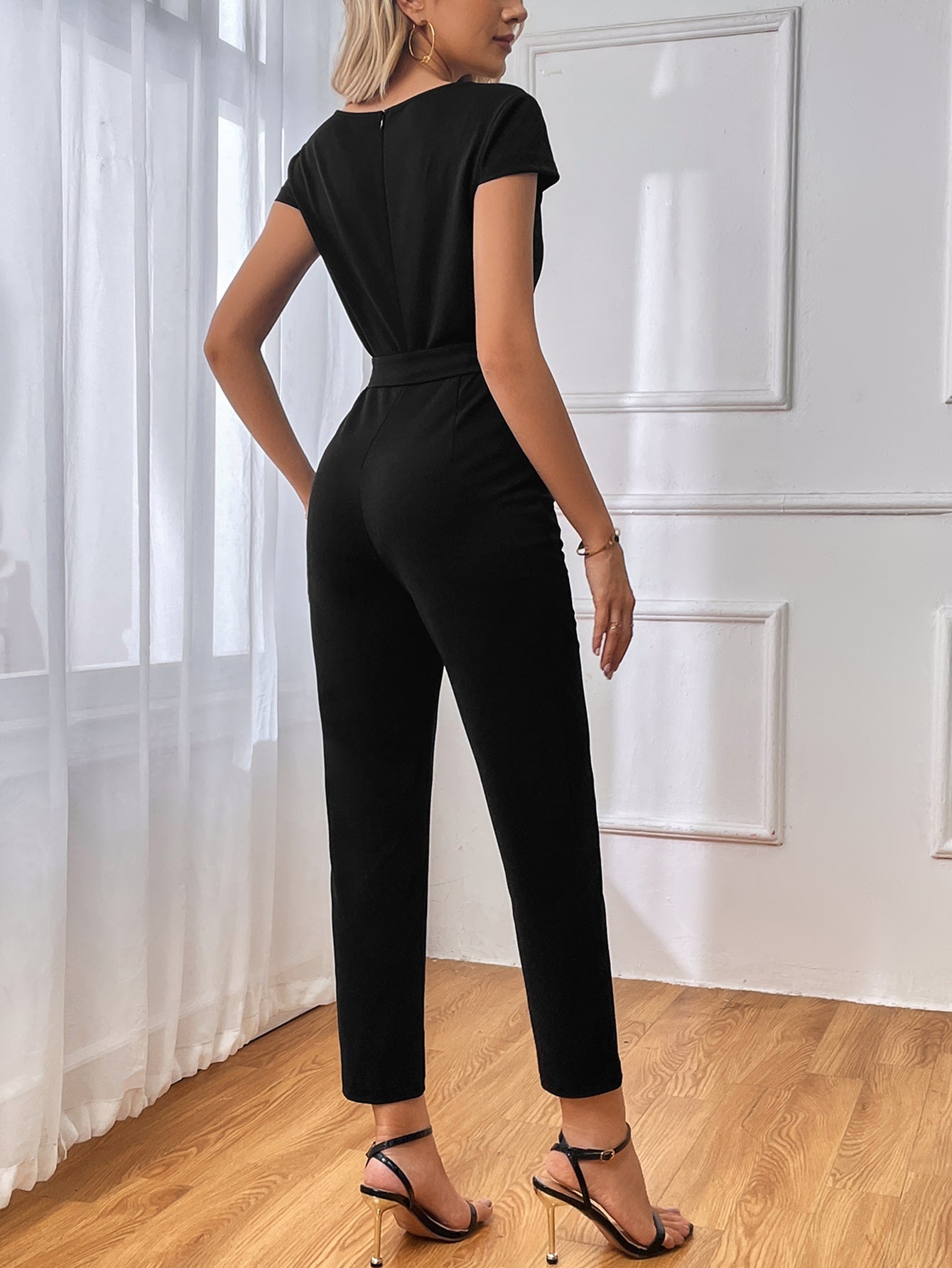 Privé Contrast Mesh Belted Jumpsuit