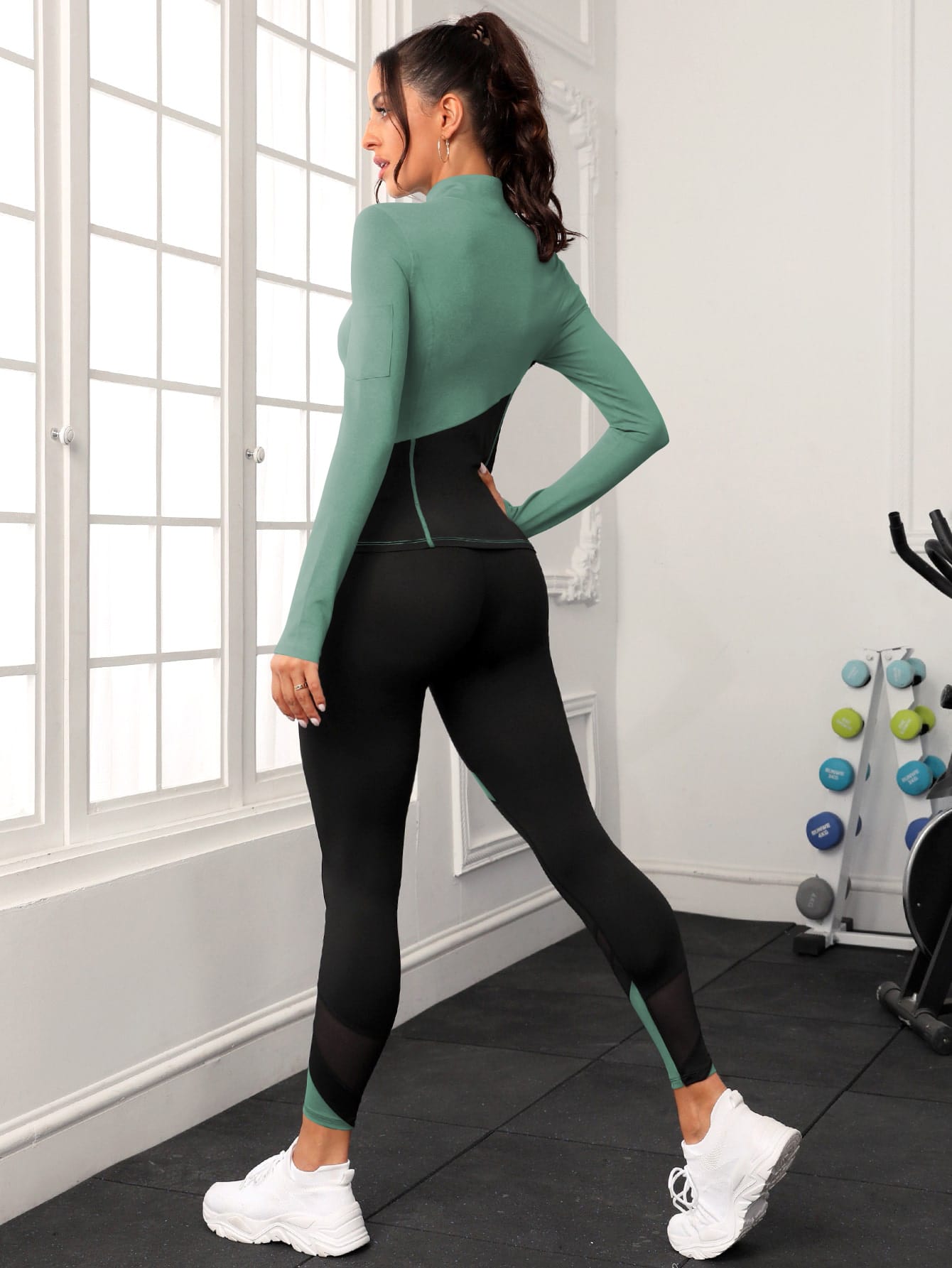 Yoga Futuristic Two Tone Mesh Insert Sports Set