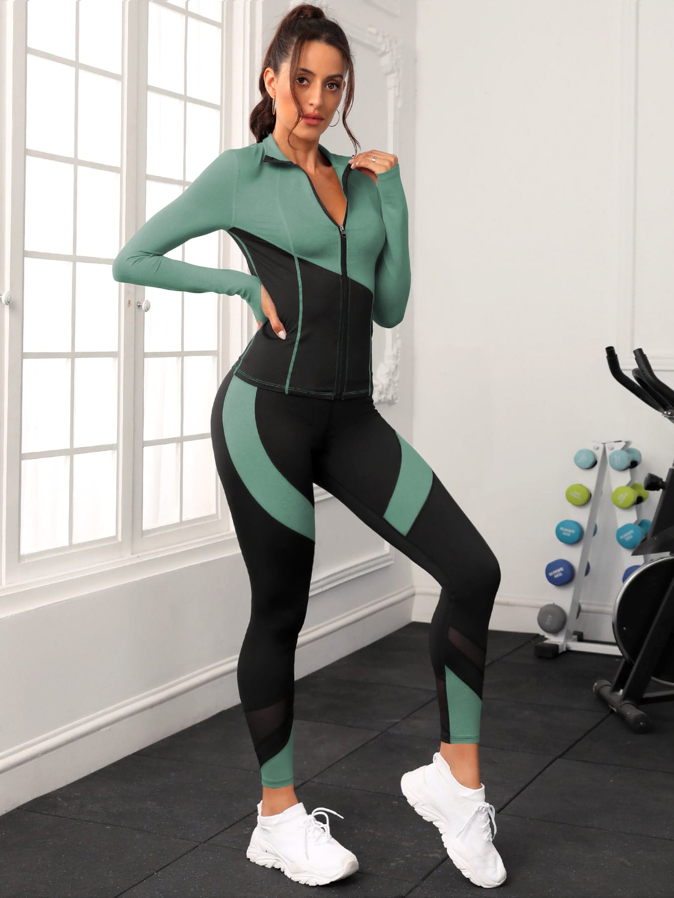 Yoga Futuristic Two Tone Mesh Insert Sports Set