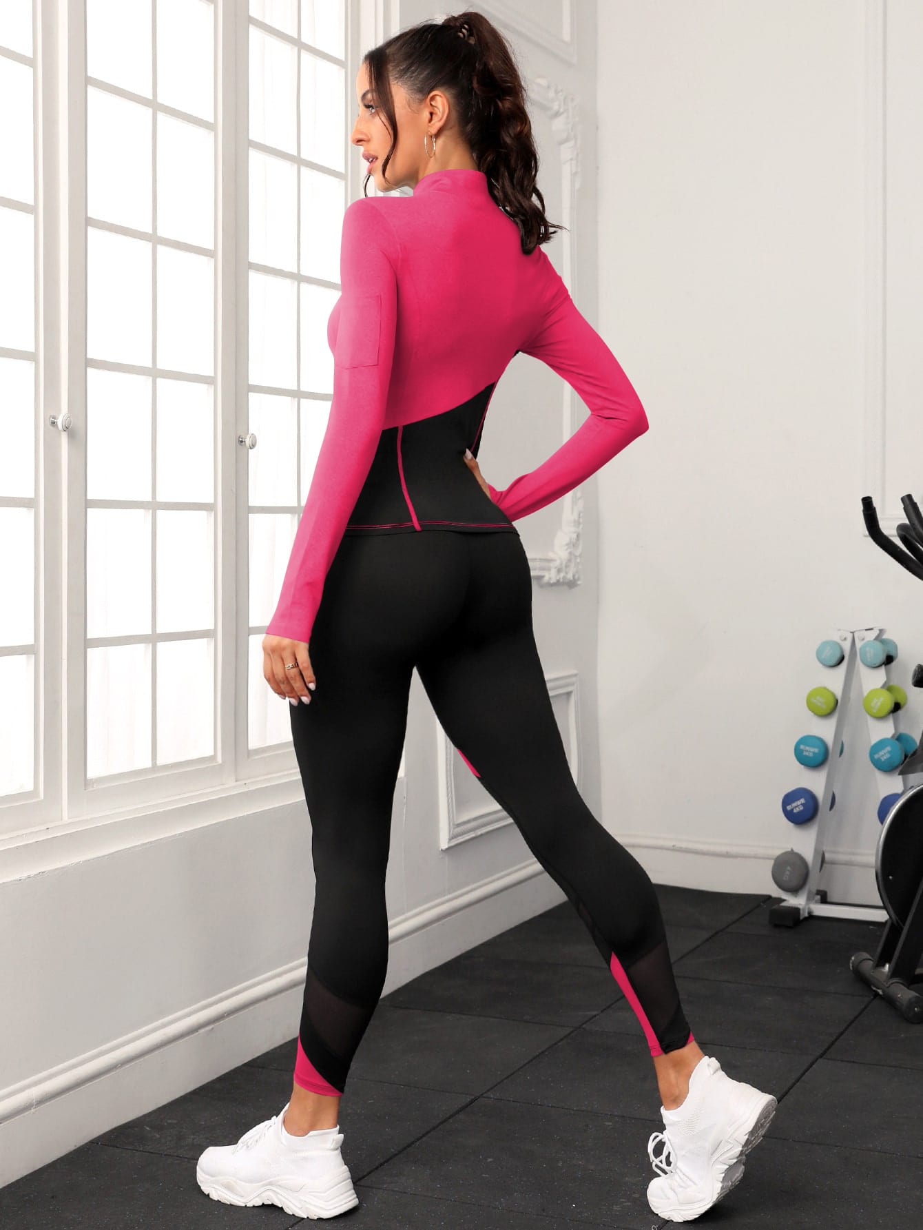 Yoga Futuristic Two Tone Mesh Insert Sports Set