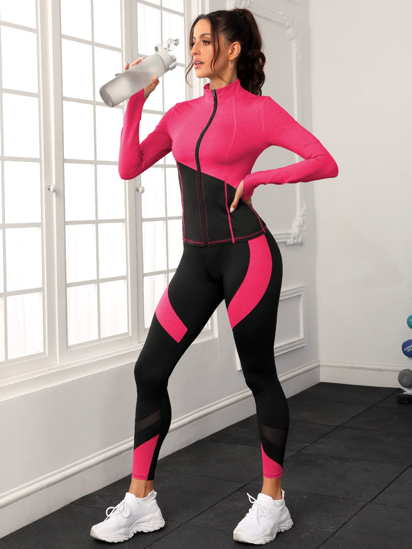 Yoga Futuristic Two Tone Mesh Insert Sports Set