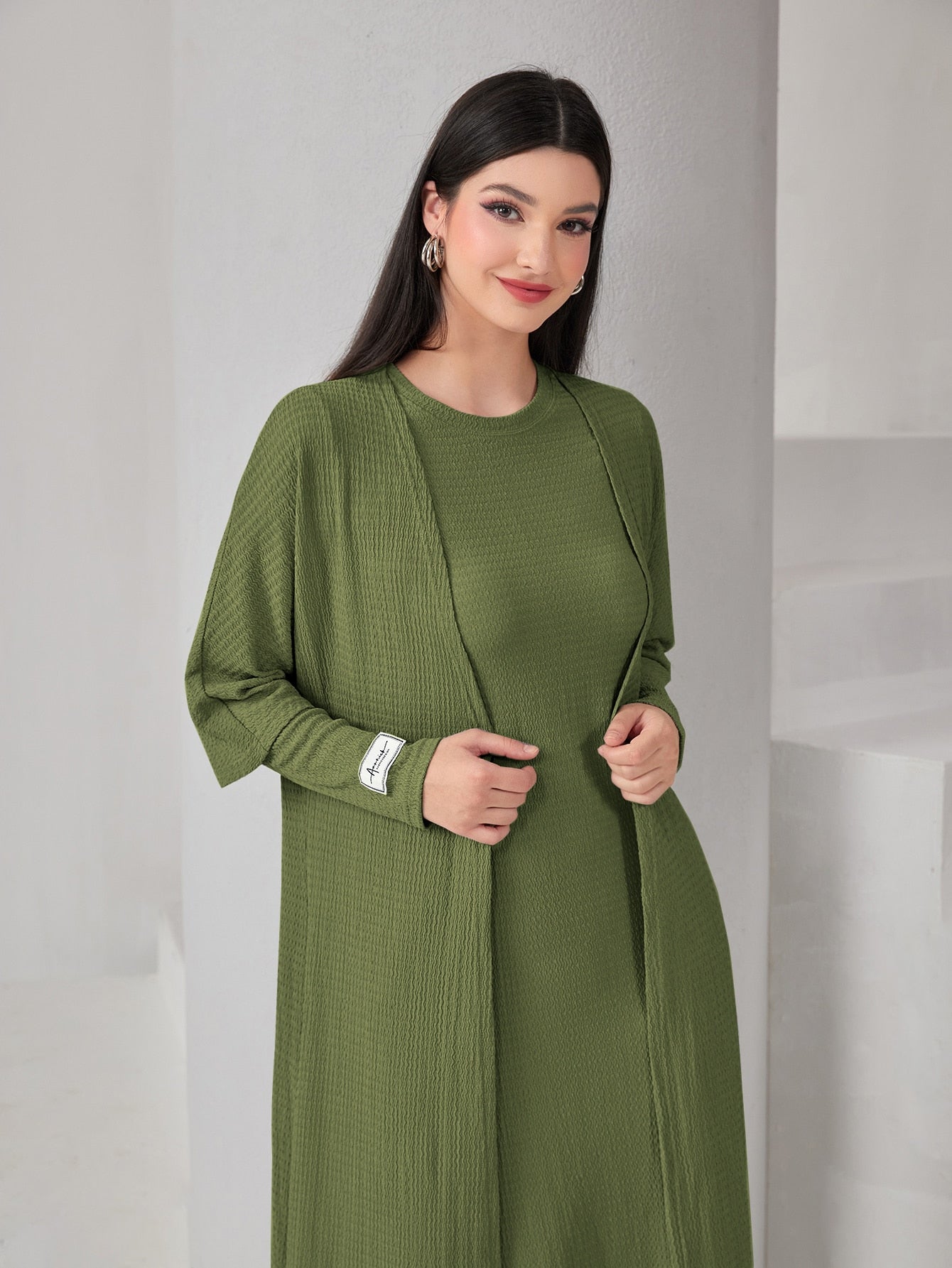 Mulvari Textured Knit Open Front Abaya & Dress