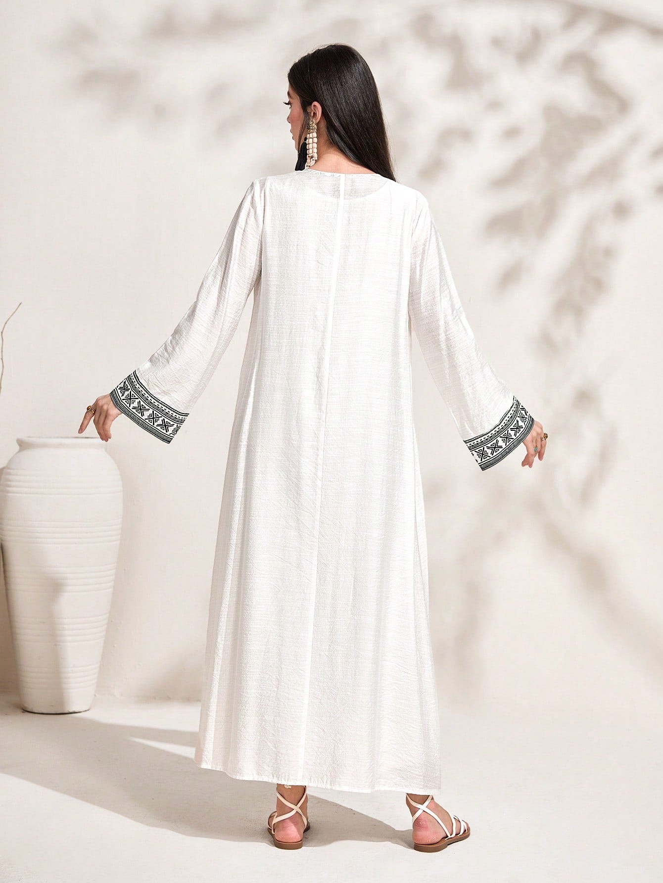 Najma Contrast Trim Open Front Abaya