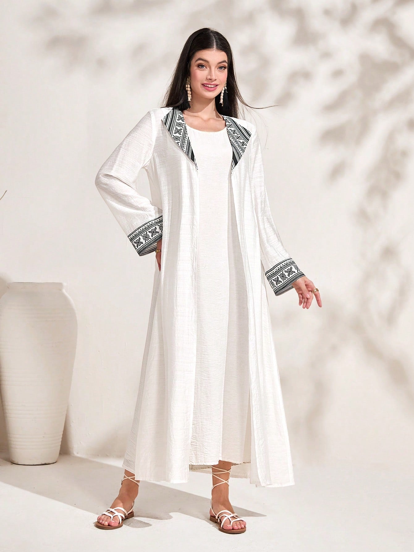 Najma Contrast Trim Open Front Abaya