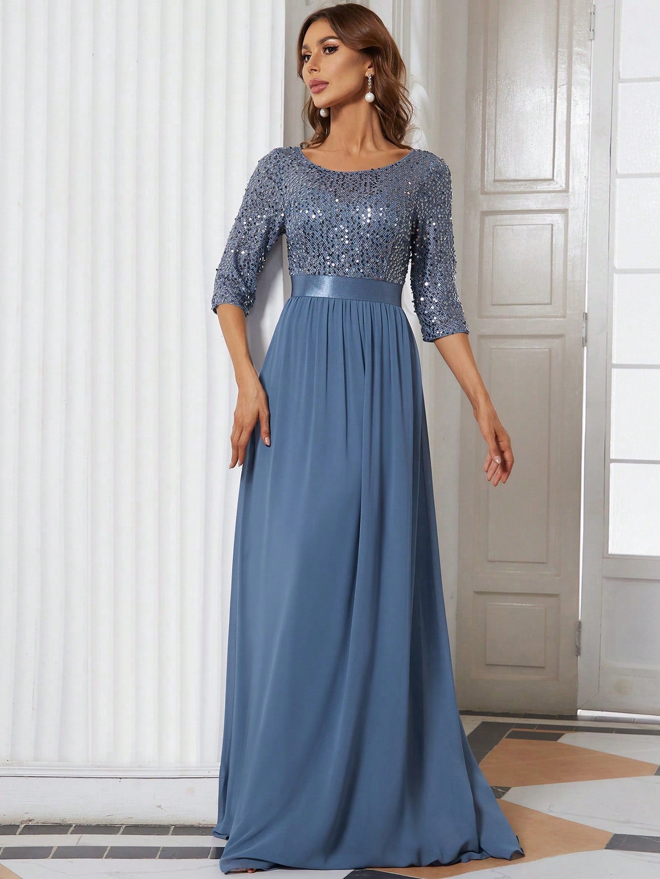 EVER-PRETTY Contrast Sequin Chiffon Formal Dress